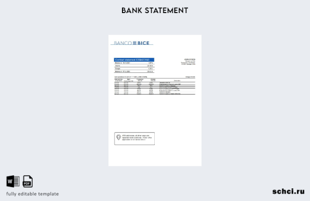 цифровая загрузка шаблона слова банковской выписки Чили Banco Bice